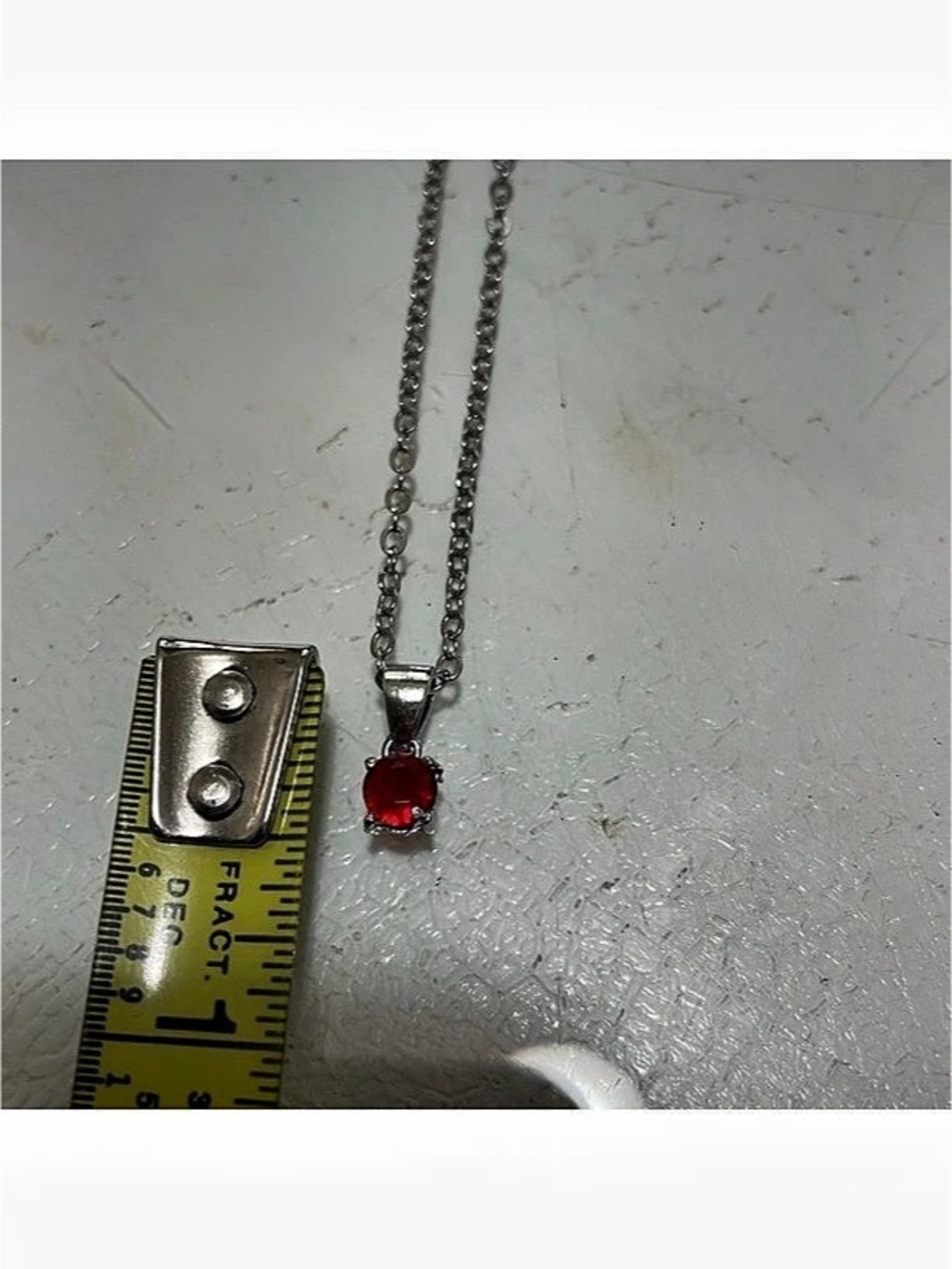Silver-Tone Chain Red Pendant Necklace